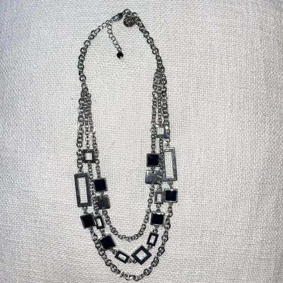 WHBM silver tone and black squares triple necklace - Picture 1 of 5